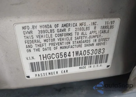 1998 Honda Accord Lx from USA, damaged, VIN 1HGCG5641WA053083